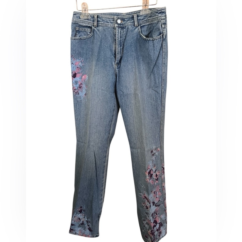 Dana Buchman Abstract Floral Screen Print Jeans NWOT - Picture 5 of 9